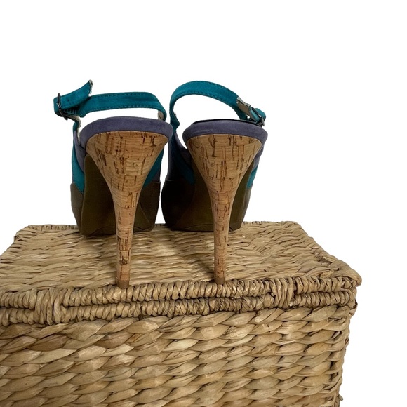 Guess Almost 5” Heel Cork Sling Back Open Toe SZ 7-1/2 - Picture 6 of 12